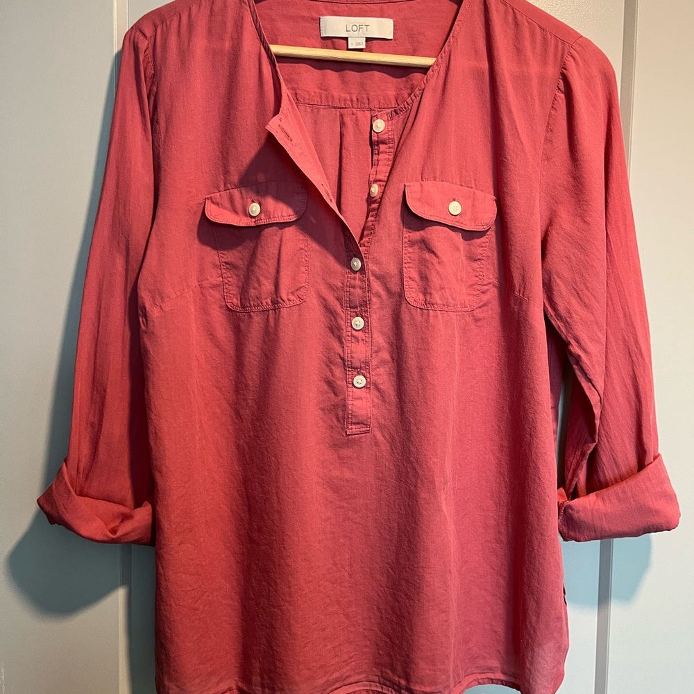 LOFT Women's Coral Button-Up Blouse